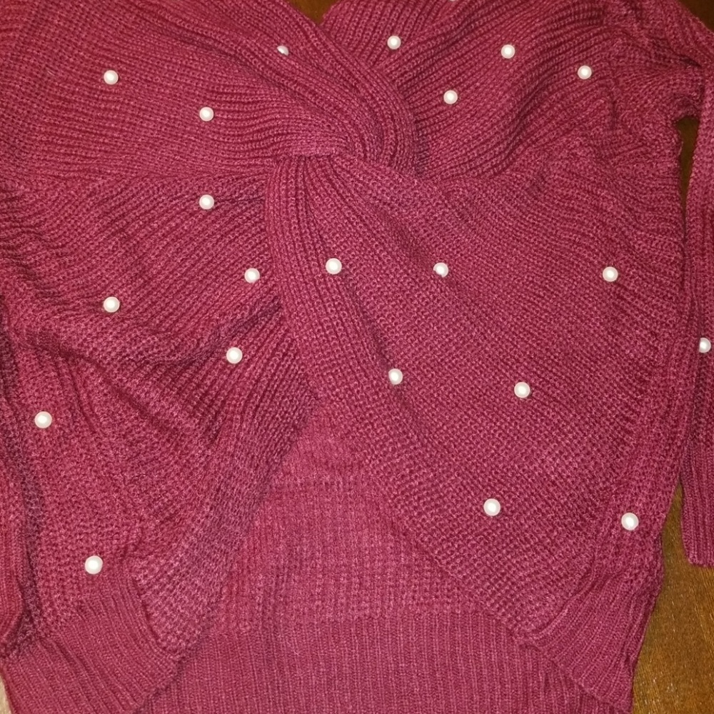 ❤💋🆕️**LAST ONE-Wine knitted pearl sweater - Picture 3 of 5